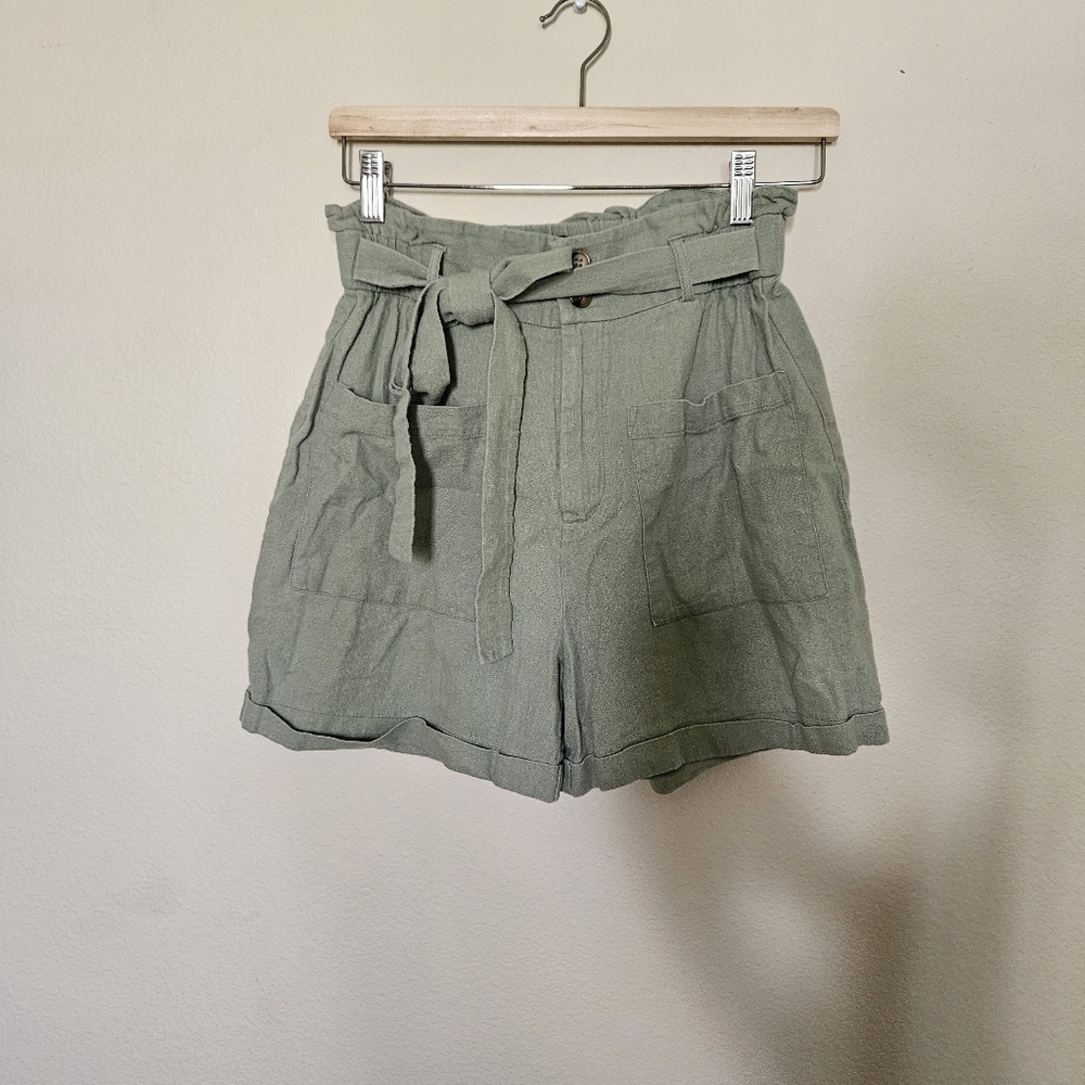 Women's CROSBY by Mollie Burch Green Linen Paperbag Style Shorts 2